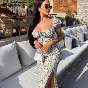 Club L London Corset Yellow Floral Midi Dress